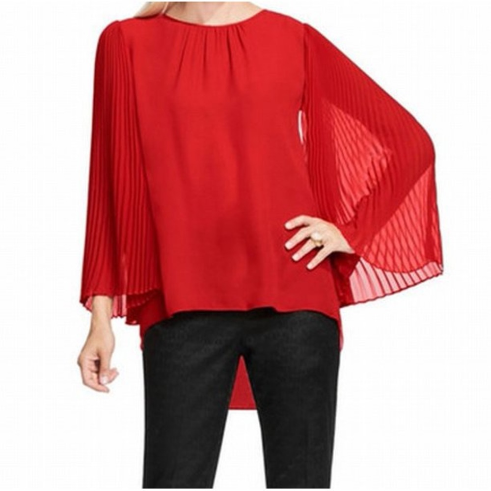 Vince Camuto pleated chiffon top red